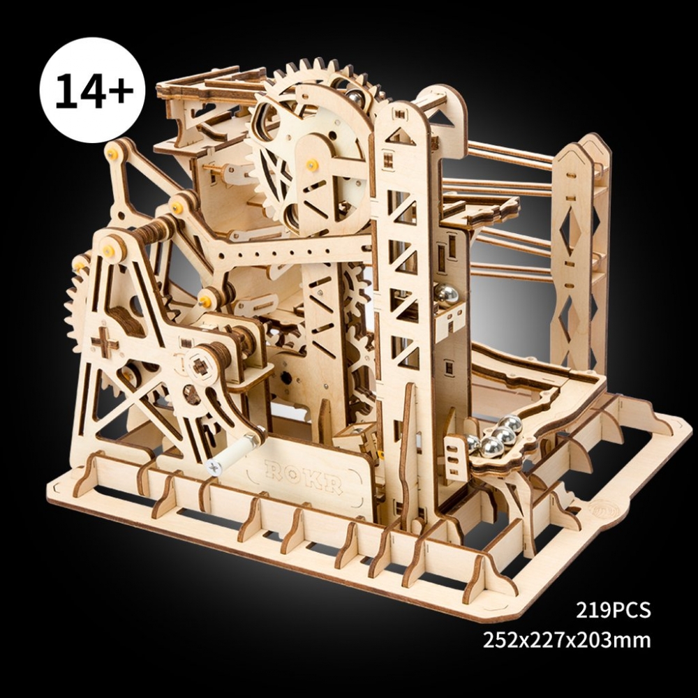 3d wooden puzzle - marble run lift coaster
